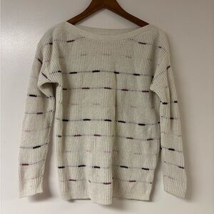 Reitmans Cream Sweater with Purple and Pink Accents 100% Cotton Size Medium